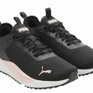 Puma Women's Black and Light Pink Knit Lace-Up Sneakers